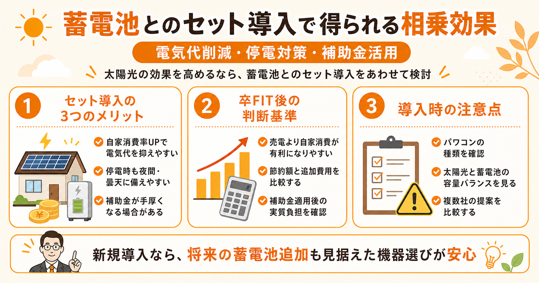 蓄電池とのセット導入で得られる相乗効果｜電気代削減・停電対策・補助金活用