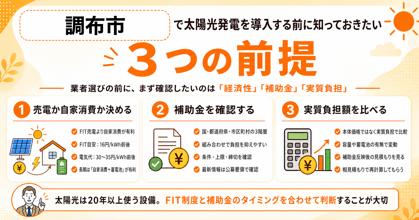 調布市で太陽光発電を導入する前に知っておきたい3つの前提