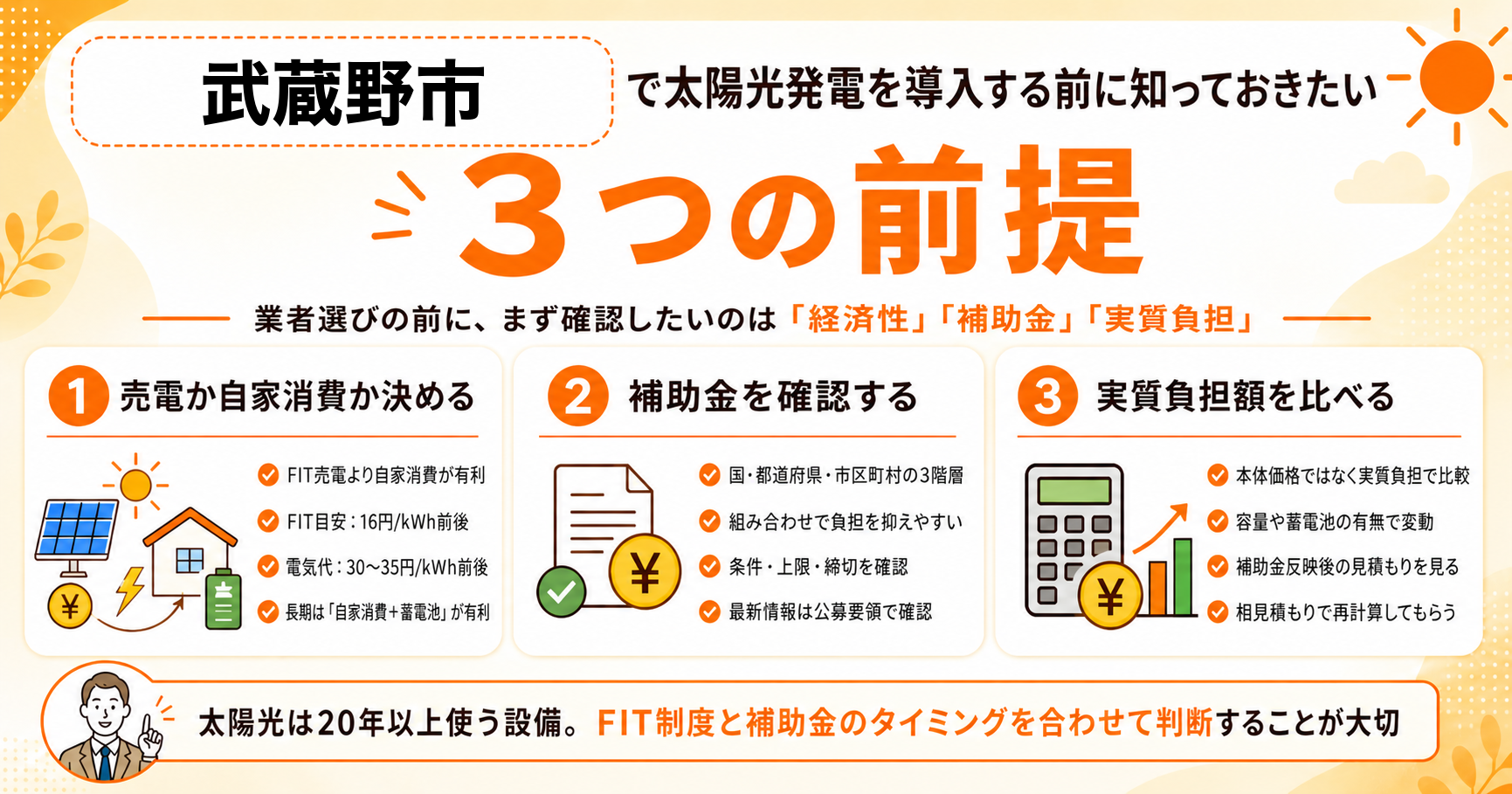 武蔵野市で太陽光発電を導入する前に知っておきたい3つの前提